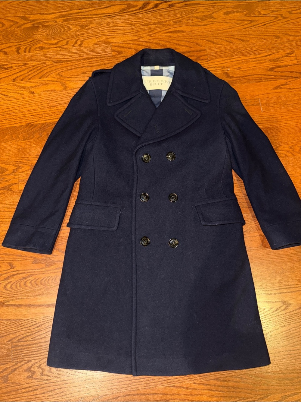 Burberry Dark Navy Double-Breasted Wool Pea Coat